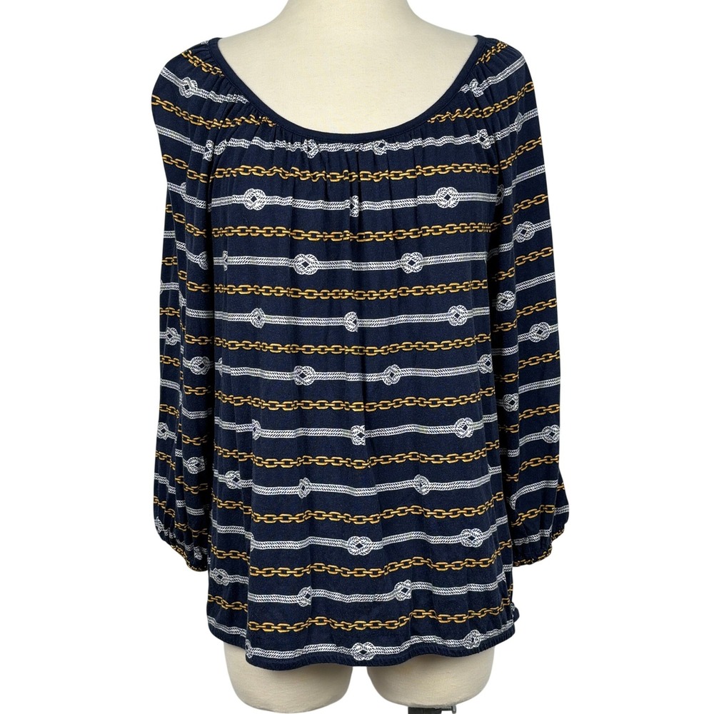 Michael Kors Chain Rope Print Top Womens M Navy Blue Nautical Cotton Modal‎